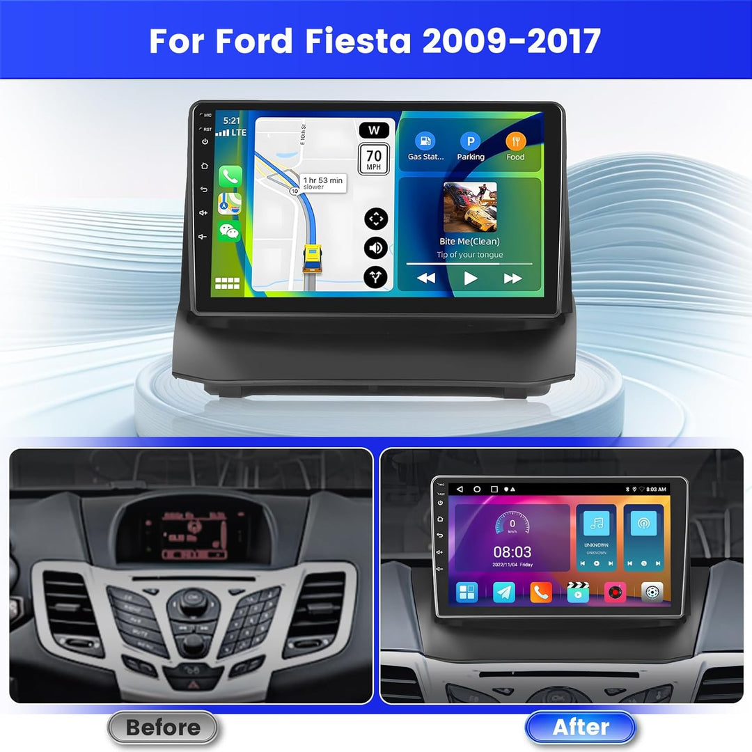 Radio für Ford Fiesta 2009-2017 Android 15 2+64G mit Wireless CarPlay Android Auto, 9 Zoll Bildschir