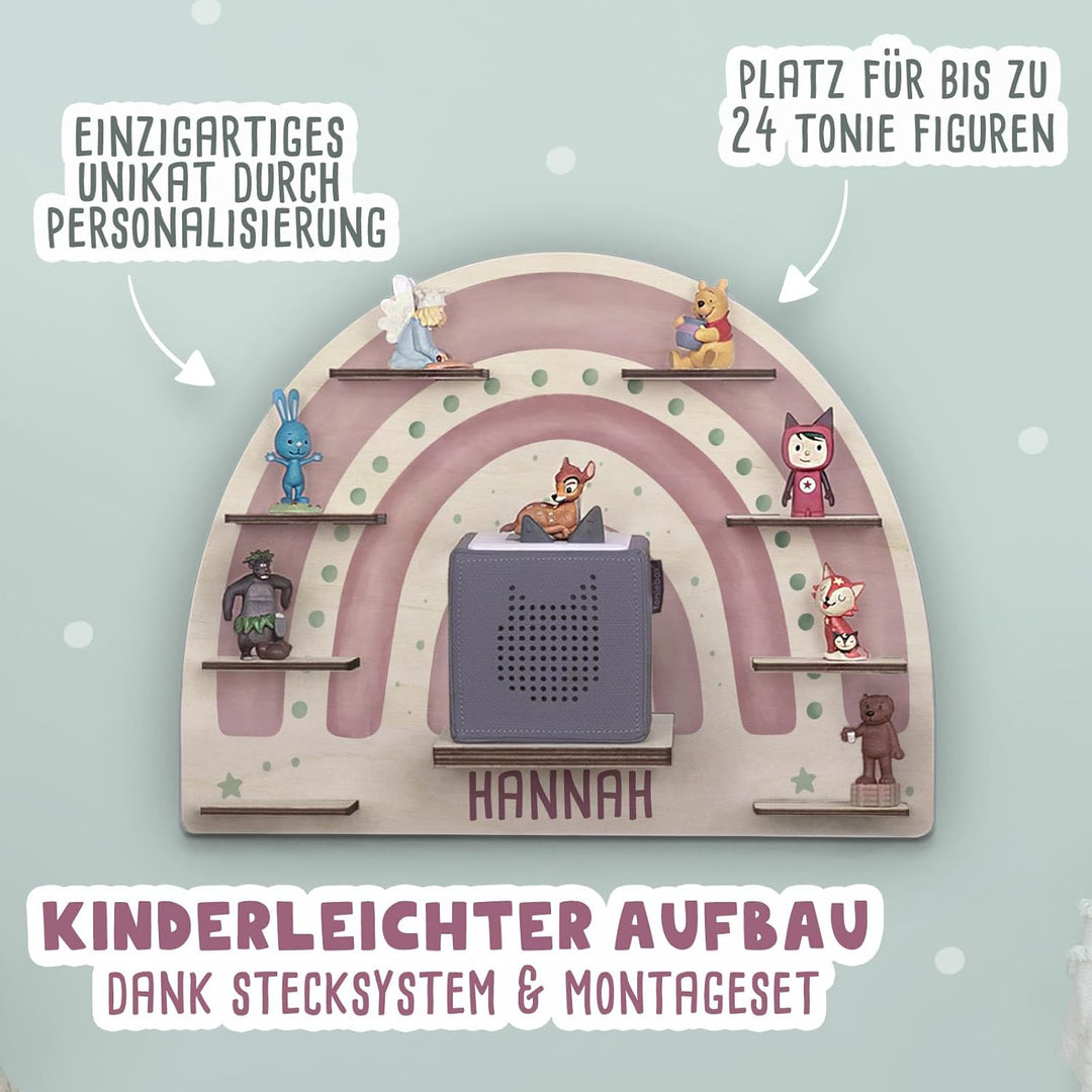 hellomini Personalisiertes Tonie Regal Mädchen - Toniebox 1 & Toniebox 2 Regal mit Wunschnamen fürs