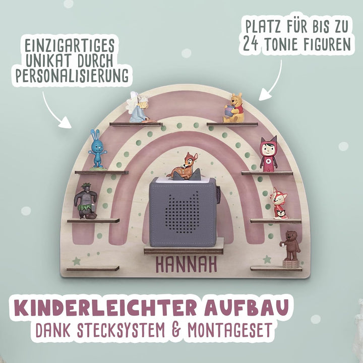 hellomini Personalisiertes Tonie Regal Mädchen - Toniebox 1 & Toniebox 2 Regal mit Wunschnamen fürs