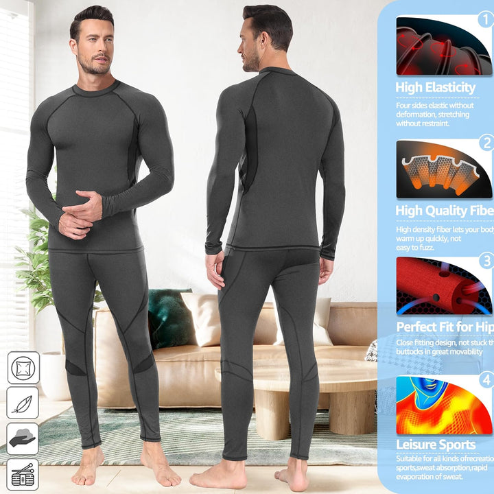 UNIQUEBELLA Thermo Unterwäsche Set, Funktionswäsche Herren Skiunterwäsche Winter Suit Ski Thermo-Unt