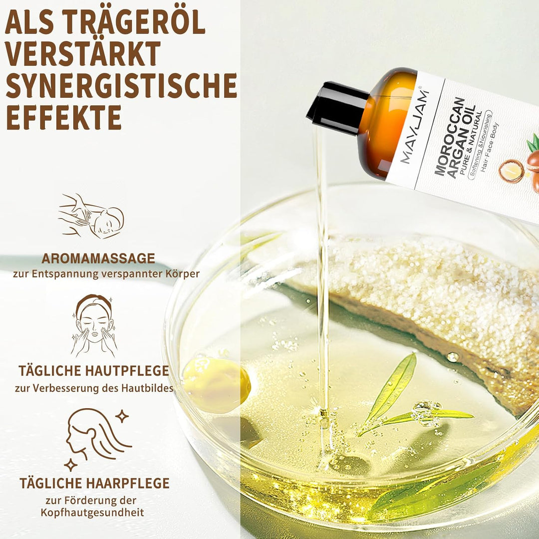 MAYJAM Arganöl Bio 473ML, Körperöl für Für Gesicht, Haut, Haare, Haaröl Arganöl Kaltgepresst Reines