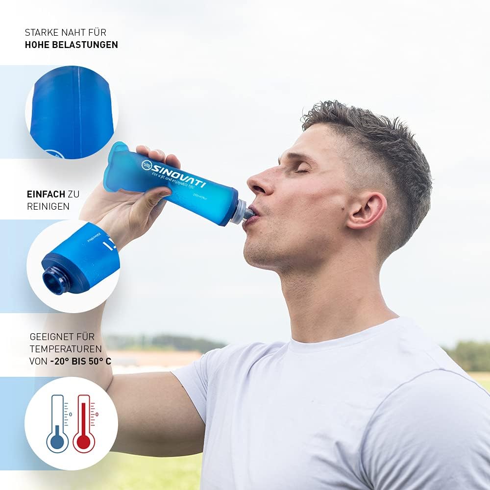 SINOVATI® TPU Faltbare Trinkflaschen, Soft Flask, Wasserflasche BPA-Frei Sportflasche für Trinkrucks