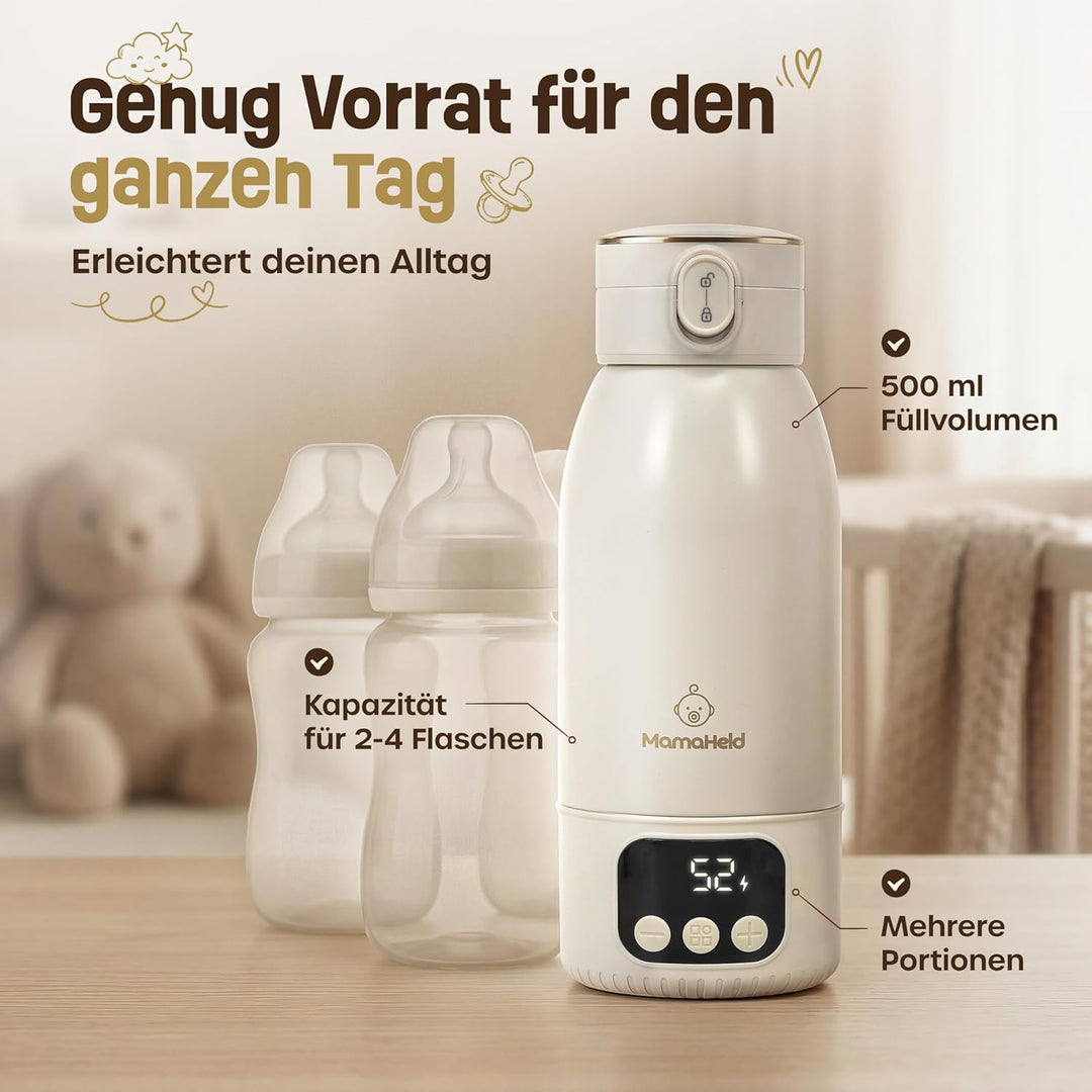 Tragbarer Babyflaschenwärmer für unterwegs – Schnelles Aufheizen in 2 Min | 500ml Kapazität | Für Mu