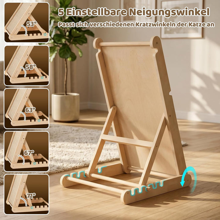 X XBEN Holz Kratzbrett Katze, 60CM Klappbares Katzenkratzbrett mit 5 Einstellbaren Höhen, Natürliche