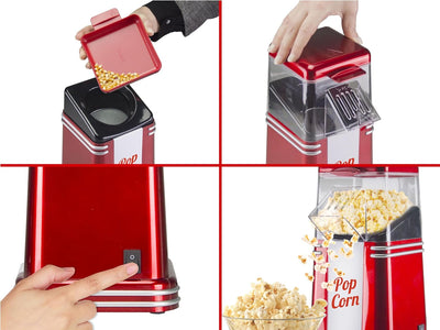 Beper - Popcorn-Maschine, 3 Minuten Popcorn, fettfrei, Heissluftzirkulation, Leistung 1200 W Rot (En