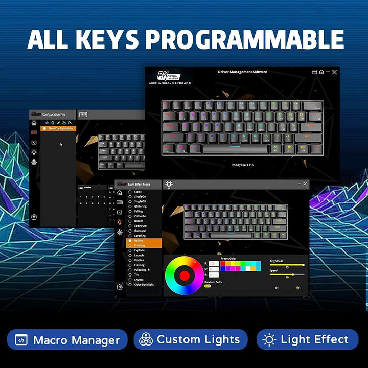 RK ROYAL KLUDGE RK61 Mechanische Tastatur 2,4 GHz Kabellose/Bluetooth/Verkabelte 60% Gaming Tastatur