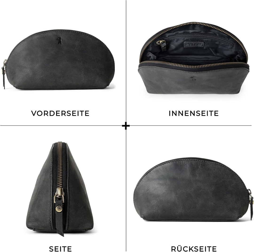 Berliner Bags Vintage Kosmetiktasche Zoe, Kulturtasche aus Leder, Schminktasche und Federmäppchen, f