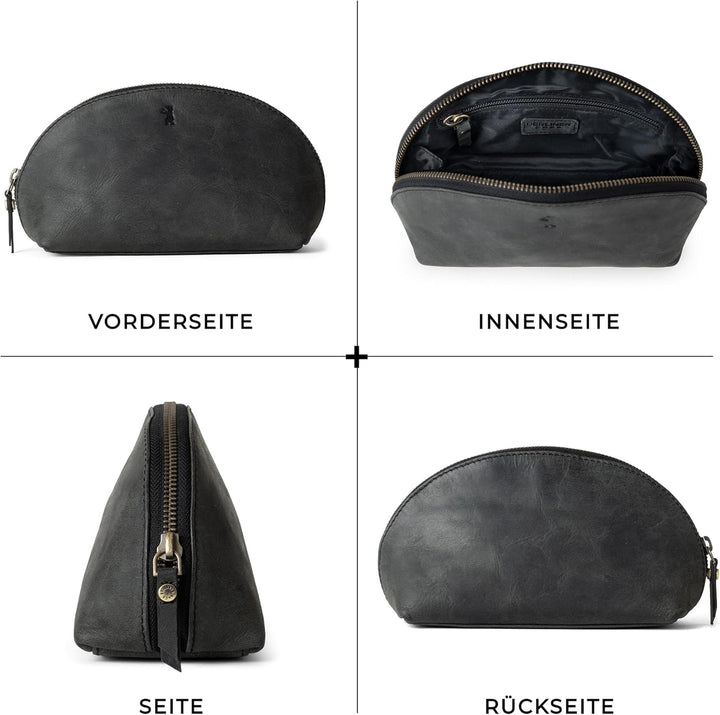 Berliner Bags Vintage Kosmetiktasche Zoe, Kulturtasche aus Leder, Schminktasche und Federmäppchen, f