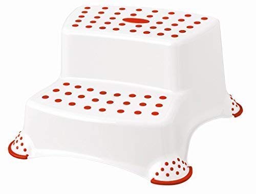 Hocker Trittschemel Tritthocker zweistufig bis 120 kg weiss/rot
