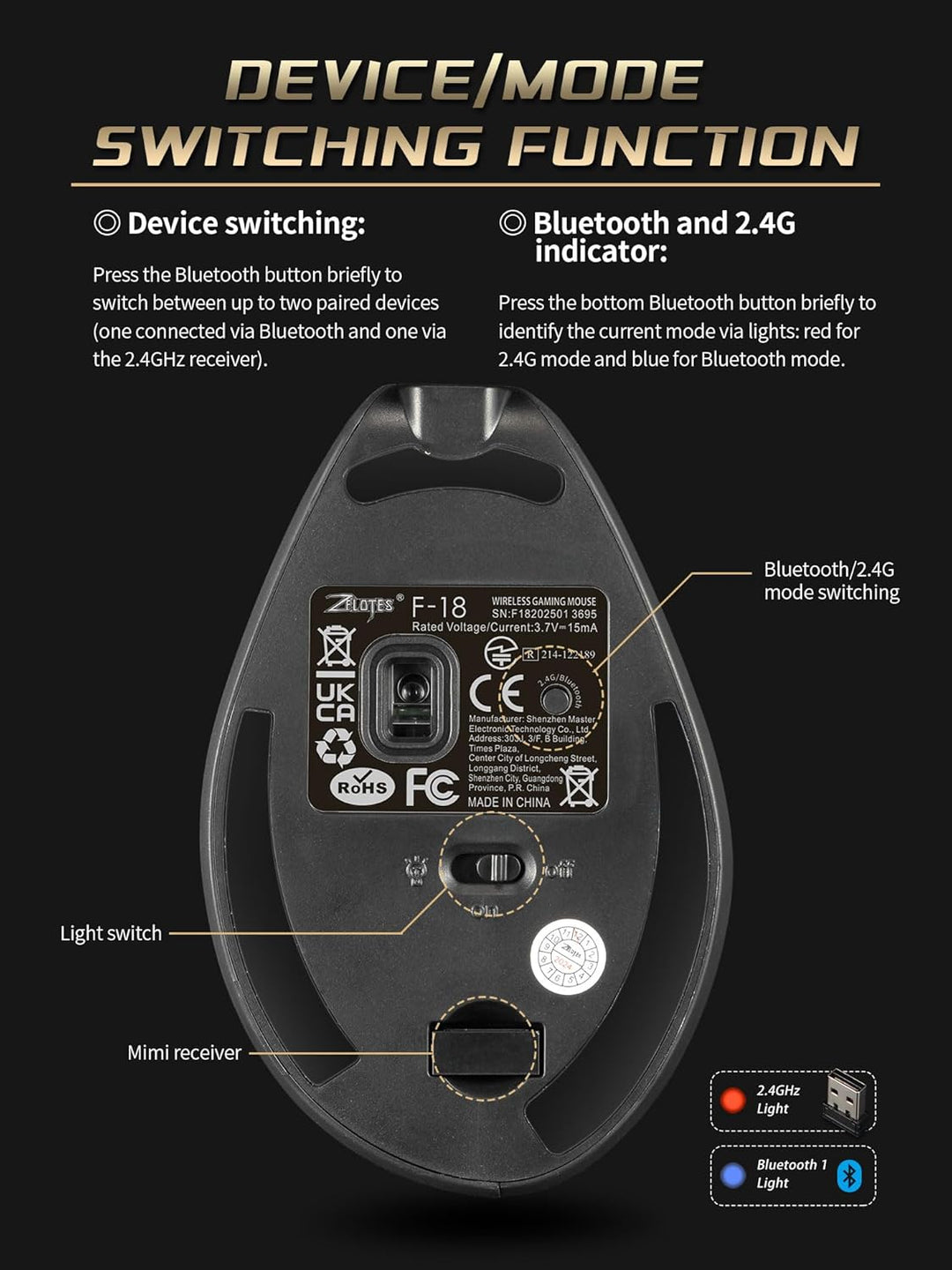 Kabellose Ergonomische Maus mit Joystick, vertikale Bluetooth-Gaming-Maus, 12 programmierbare Tasten