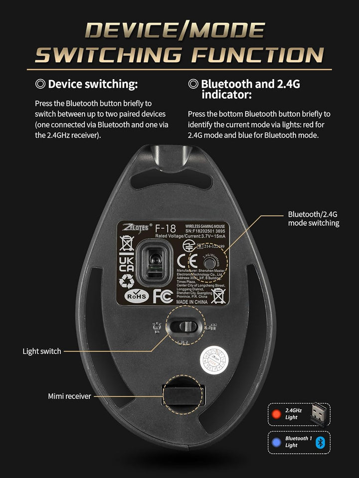 Kabellose Ergonomische Maus mit Joystick, vertikale Bluetooth-Gaming-Maus, 12 programmierbare Tasten