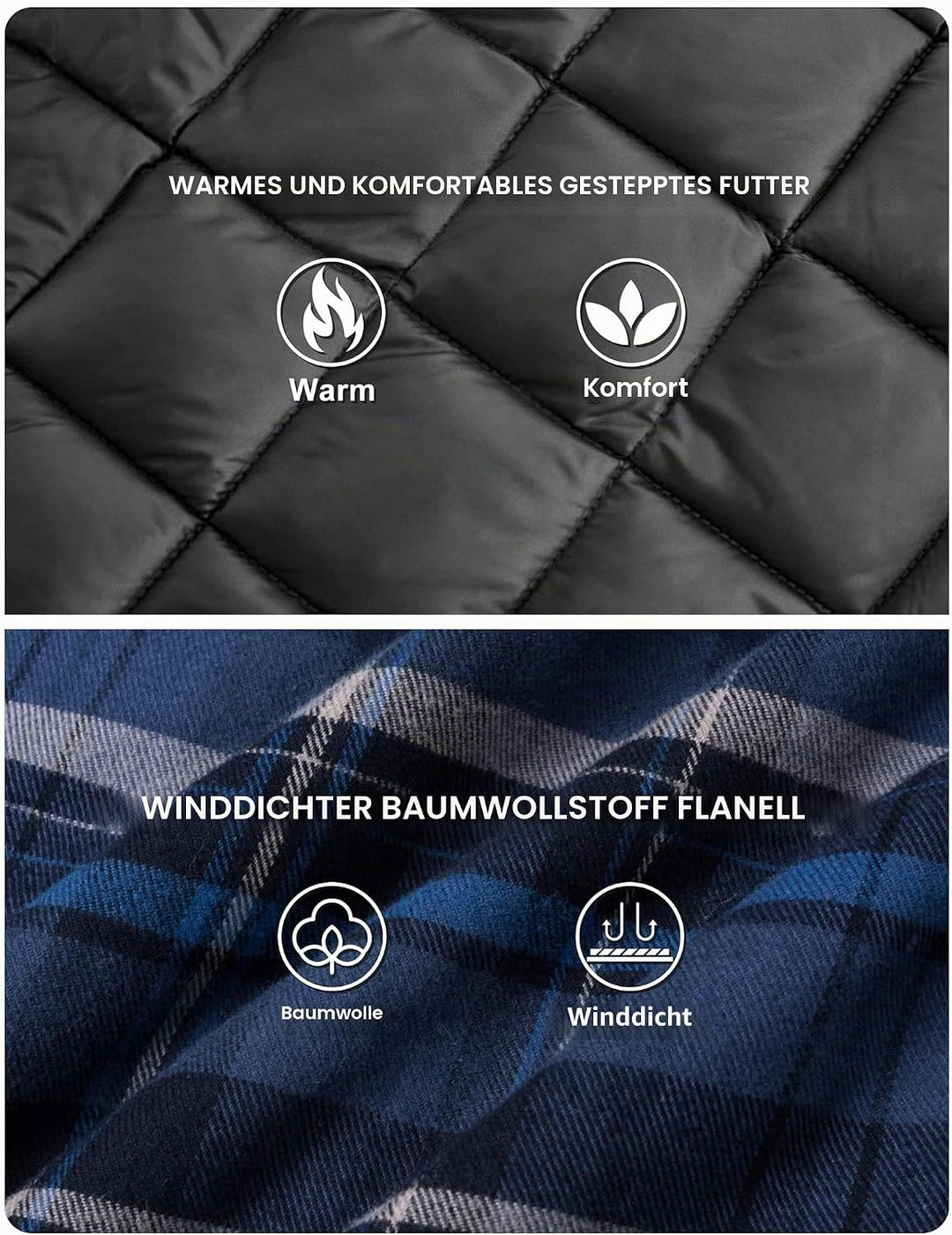 TACVASEN Herren Karierte Hemdjacke Flanellhemd Holzfällerhemd Thermohemd Jacke S Blau Grau, S Blau G