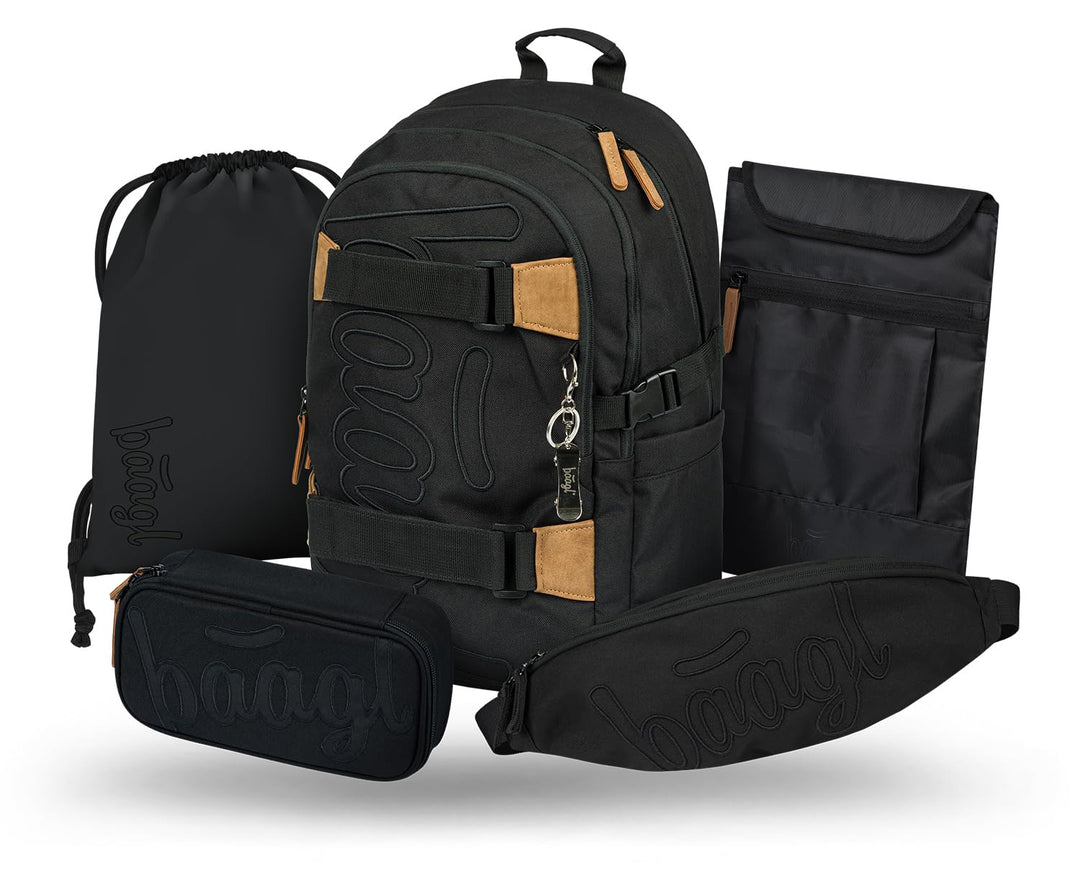 Baagl Schulrucksack Set Jungen 5 Teilig Schultasche ab 3 Klasse - Darkness | Ergonomischer Schulranz