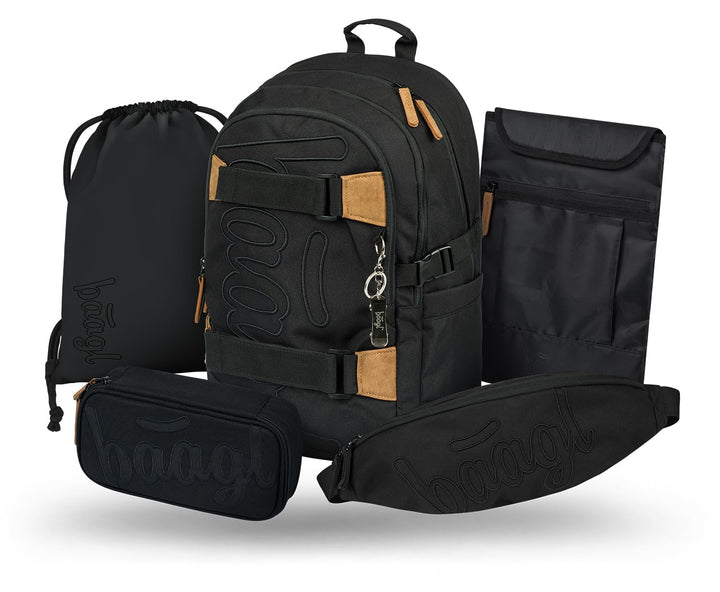 Baagl Schulrucksack Set Jungen 5 Teilig Schultasche ab 3 Klasse - Darkness | Ergonomischer Schulranz