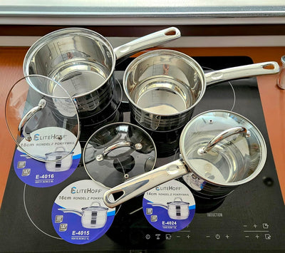 EliteHoff Stielkasserolle 7-Lagen Edelstahl Kasserolle mit Deckel, Kochtopf Induktion, Topf für alle