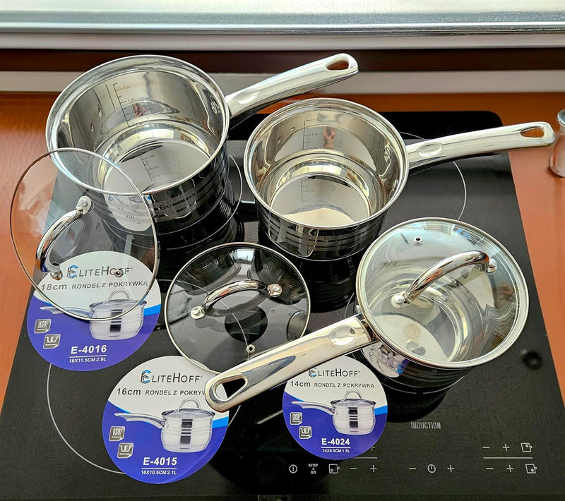 EliteHoff Stielkasserolle 7-Lagen Edelstahl Kasserolle mit Deckel, Kochtopf Induktion, Topf für alle