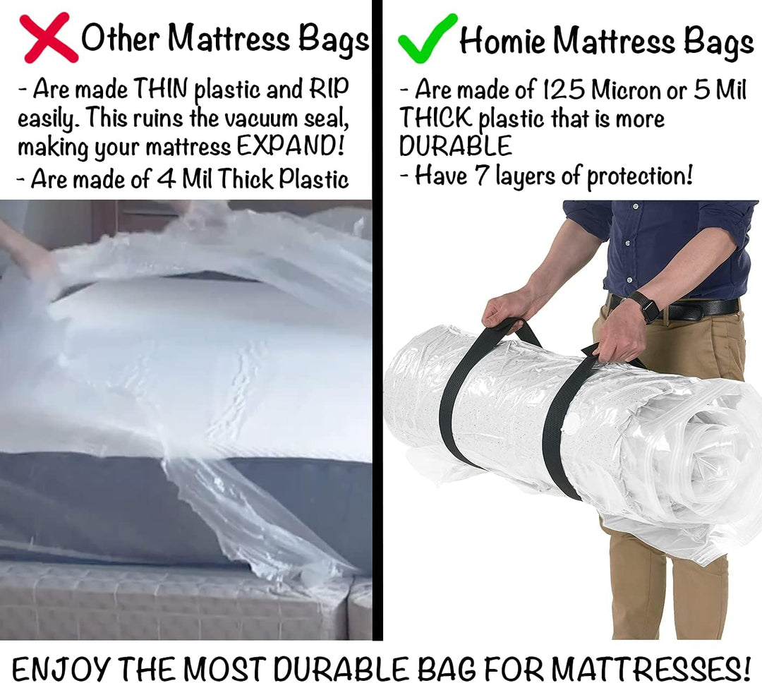 Homie Matratzen-Vakuumbeutel, verschliessbarer Beutel für Memory-Foam- oder Federkernmatratzen, Komp