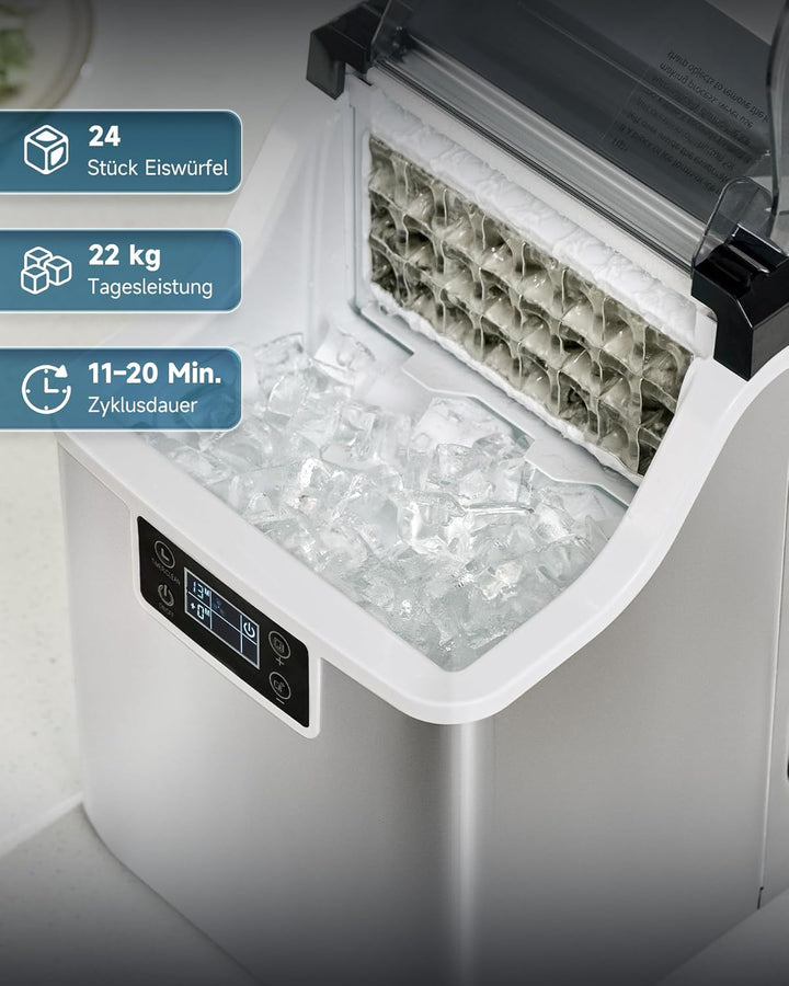 Wilprep Eiswürfelmaschine klein mit Selbstreinigung Eiswürfelbereiter 22kg/24h Eismaschine mit LCD-B