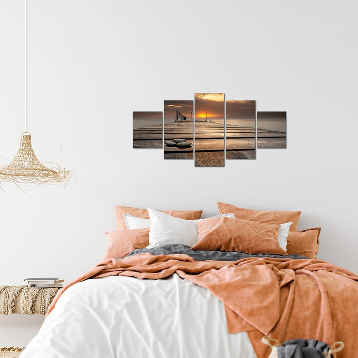 Runa Art Wandbilder Sonnenuntergang 5 Teilig Bild auf Vlies Leinwand Deko Schlafzimmer Wohnzimmer Me