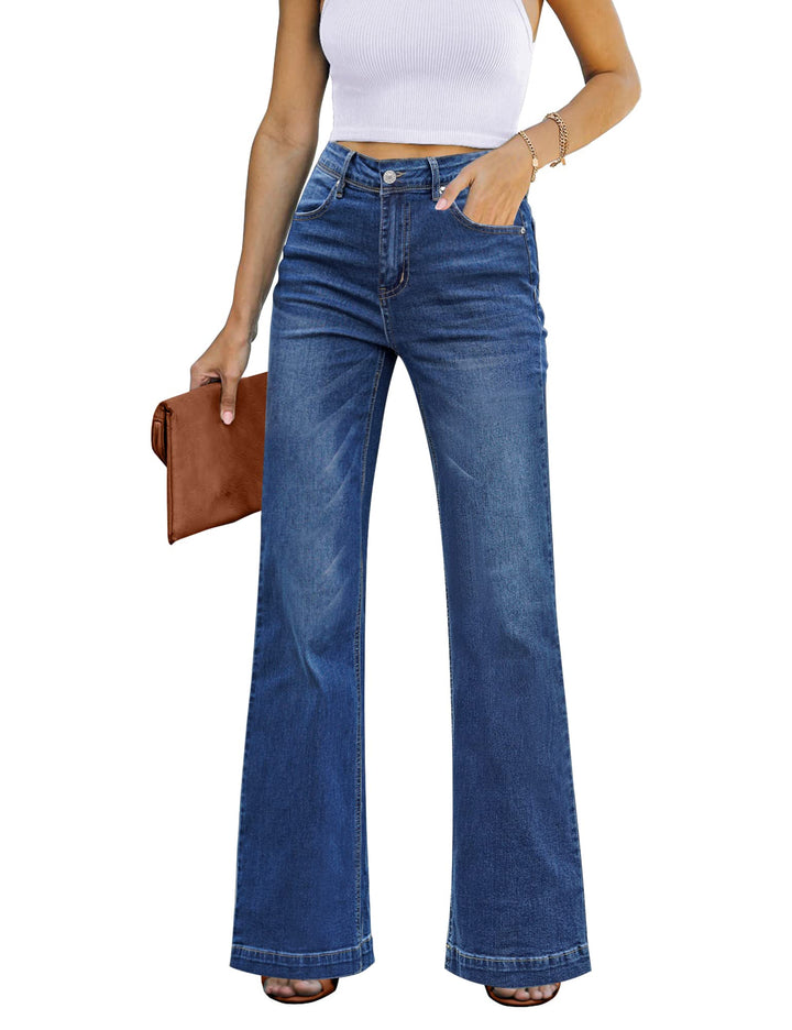 Schlaghose Damen High Waist Wide Leg Baggy Jeans Stretch Hosen XL Dunkelblau, XL Dunkelblau