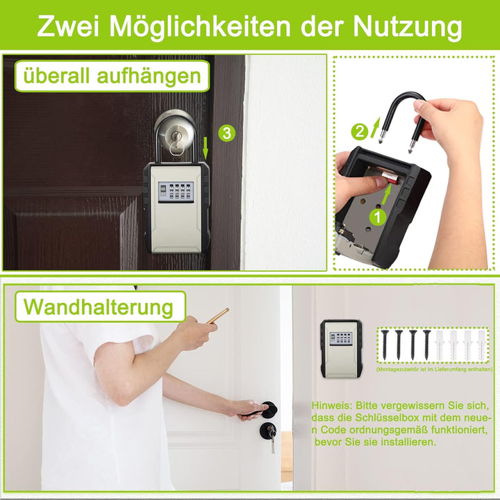 ZHEGE Schlüsseltresor mit Zahlencode Aussen, 4-Stellig Schlüsselbox, Schlüsseltresor mit Bügel, 7 Sc