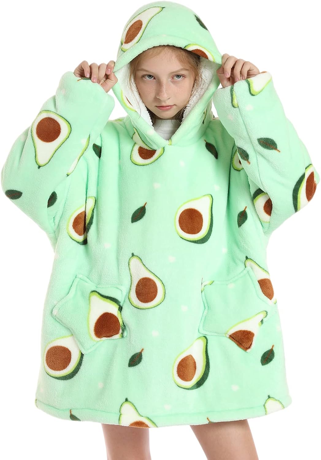 Wenlia Übergrosse Hoodie Blanket für Mädchen, Kinder Flanell Sweatshirt Decke Kuschelpullover, Einho