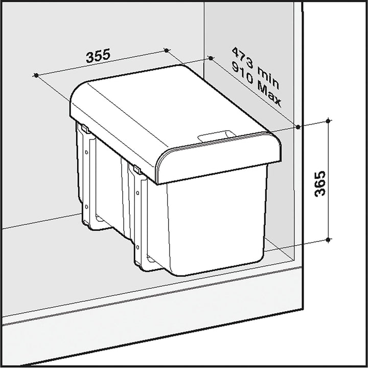 EKOTECH Einbau-Abfallsammler Ekko 40 1 x 16/2 x 8 Liter Kunststoff Grau ausziehbar 1 x 16 / 2 x 8 Li