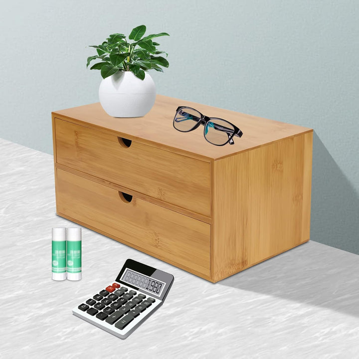 Donened - Schreibtisch-Organizer aus Bambus mit Schubladen, Schubladenbox Bambus, Mini Kommode, Holz