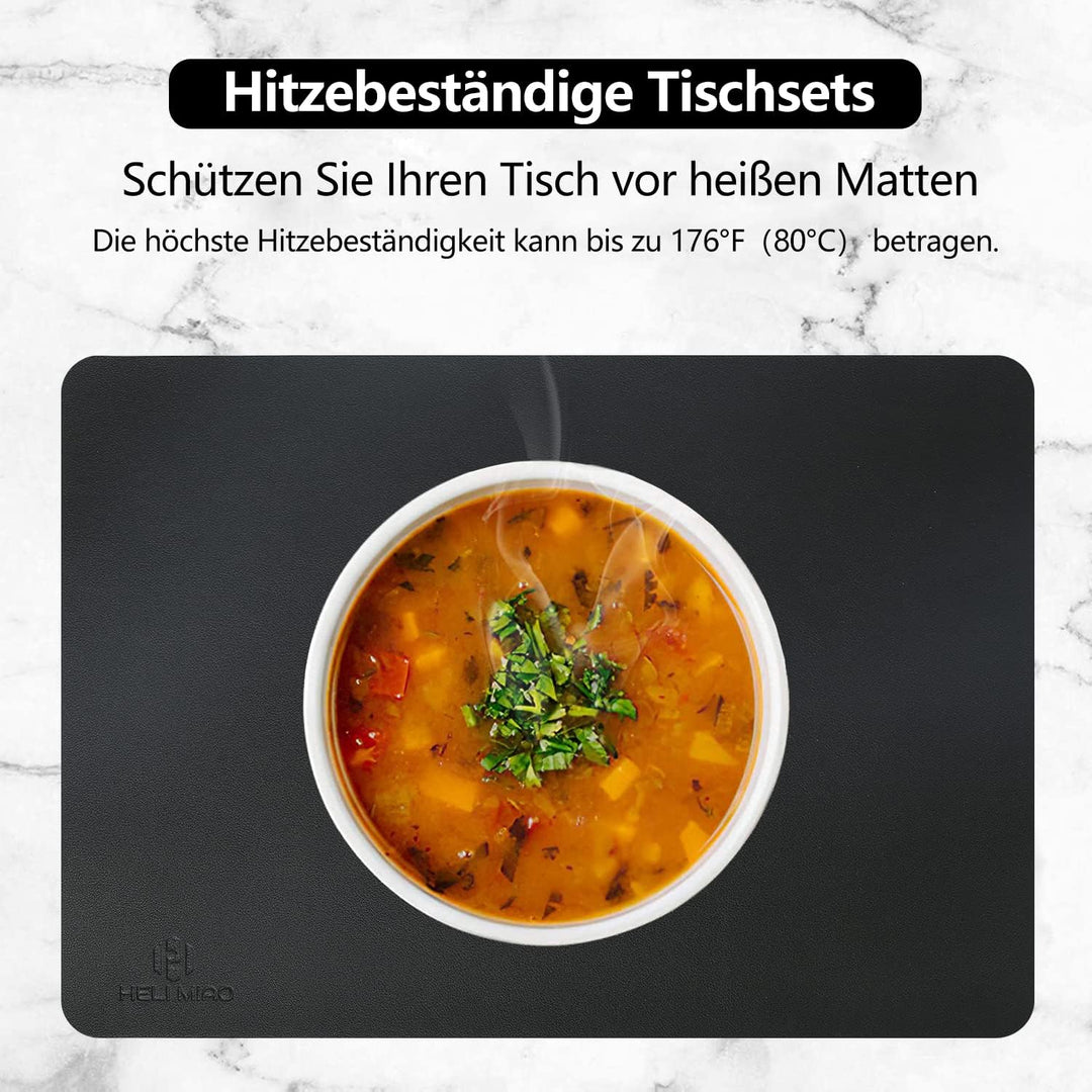 Tischsets Abwaschbar,Platzsets Abwischbar,Hitzebeständig 4er set Leder mit Untersetzer,Platzdeckchen