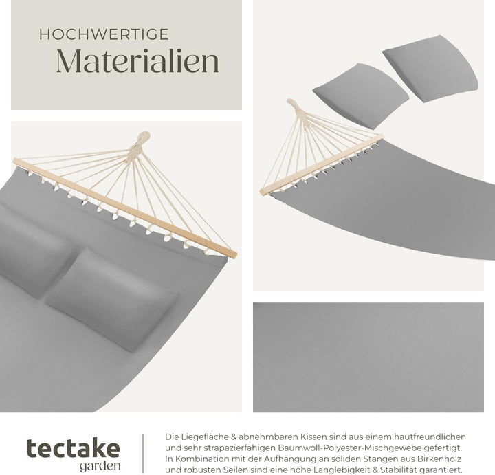 tectake® Doppel Hängematte Outdoor, XXL Stoff Schaukeltuch, Sonnenliege 2 Personen inkl. Kissen, Sch
