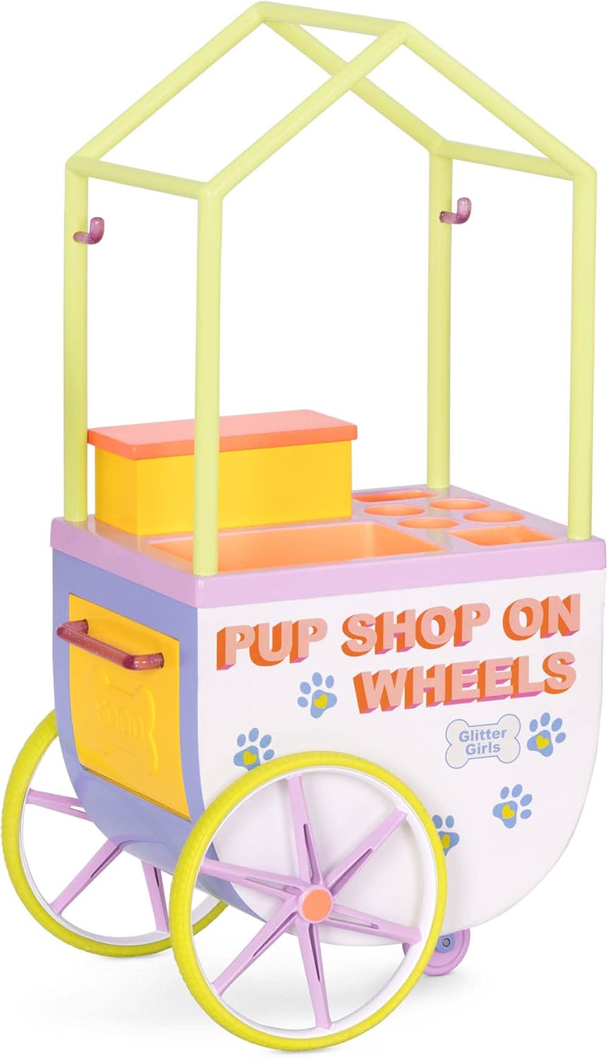 Glitter Girls Verkaufsstand mit Haustierbedarf – Puppenzubehör für 36 cm Puppen mit Hundefutter, Acc