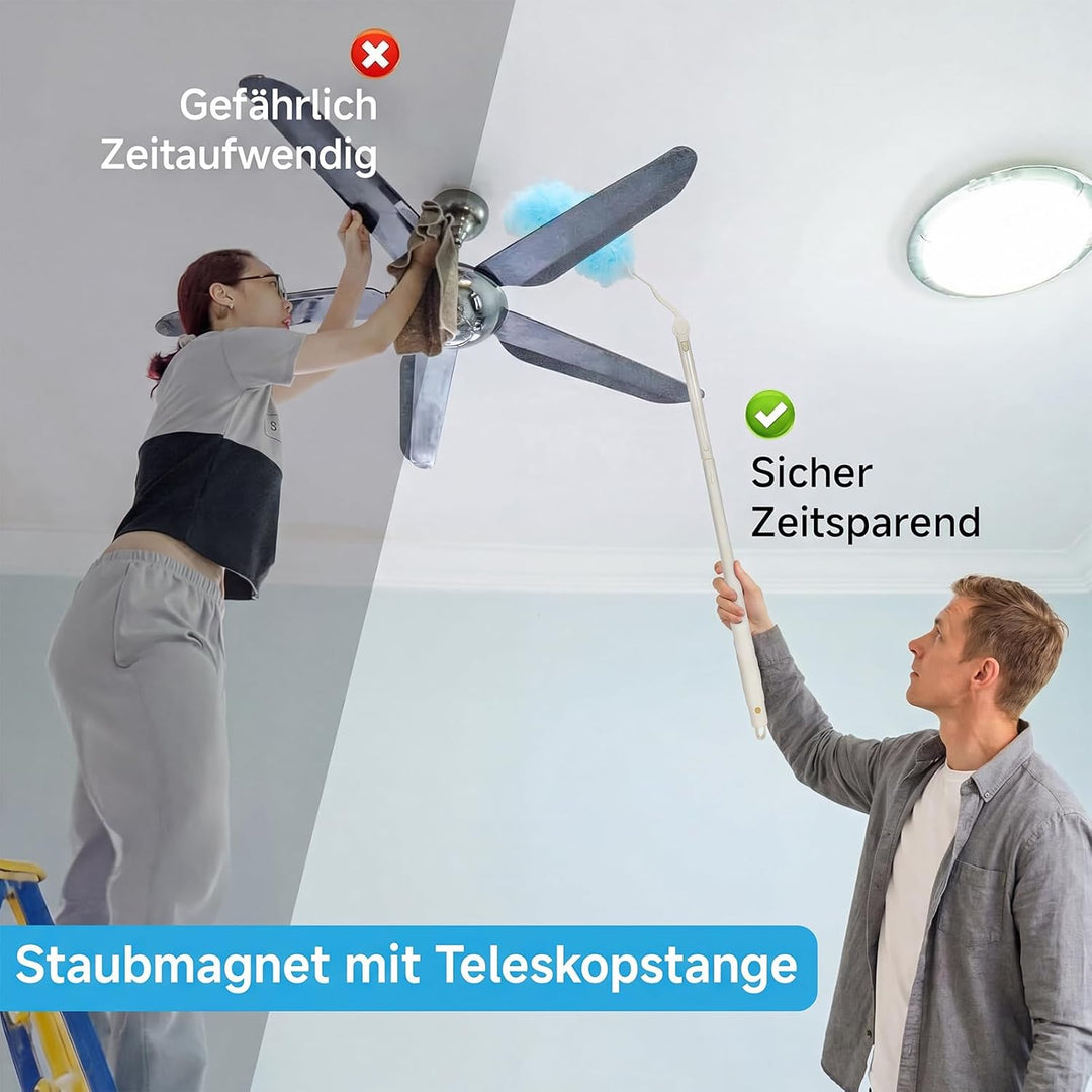 50 Stück Staubmagnet Nachfüllpack Kompatibel mit Swiffer - 360° Staubwedel Set mit Teleskopstange &