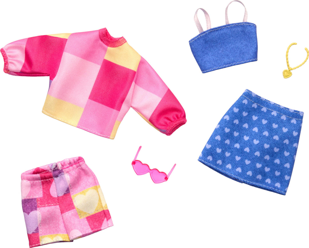 Barbie Fashions 2-Pack Clothing Set, 2 Outfits Doll Include Pink & Blue Inspired Skirt, Shorts, 2 To