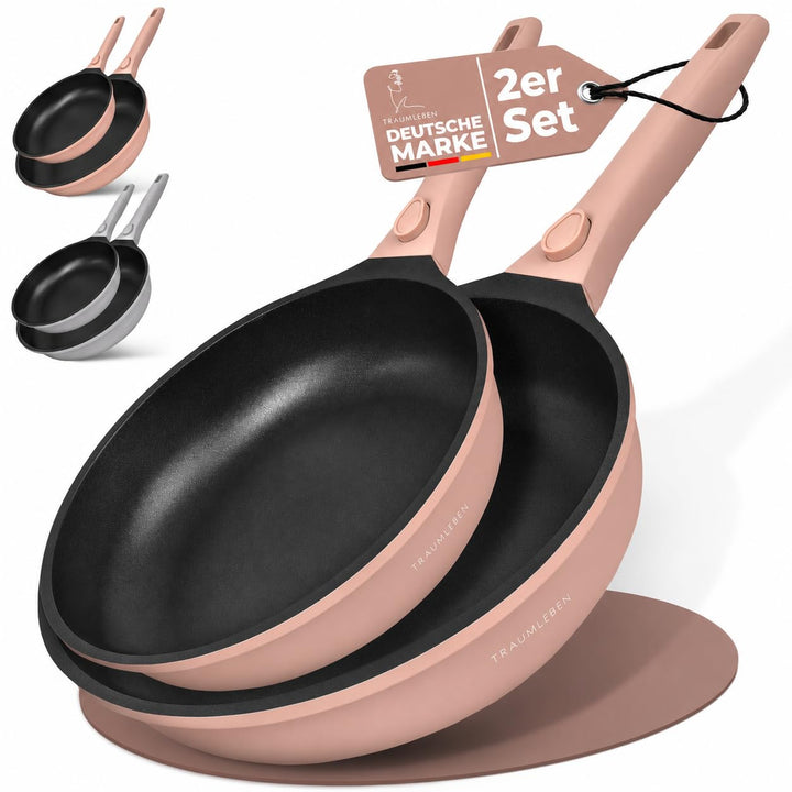 NEU Pfannenset 2-teilig 24, 28 cm mit abnehmbarem Griff, Antihaftbeschichtung, PFOA frei, für Indukt