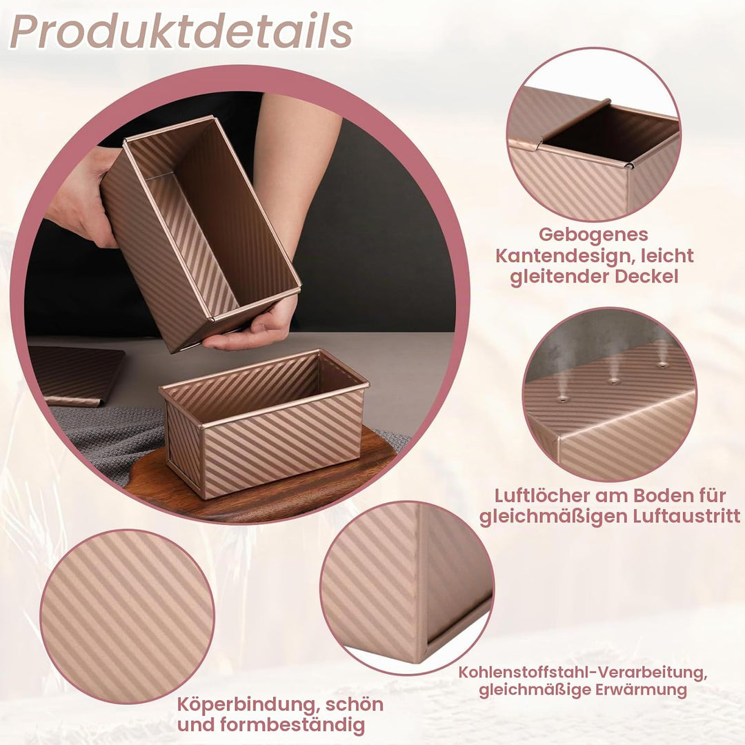 2 Stück Toastbrot Backform Set mit Deckel &amp; Silikonspatel, Antihaft Brotbackformen, Rechteckige Toas