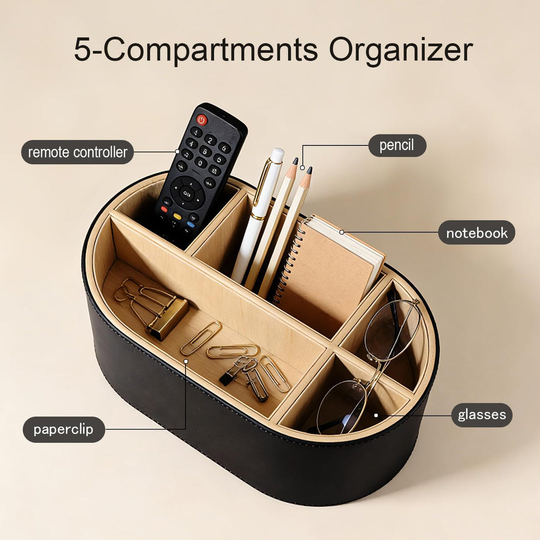 KINGFOM Schreibtisch Organizer aus Leder, Stiftehalter mit 5 Fächern, Ovaler Büro Organizer für Stif