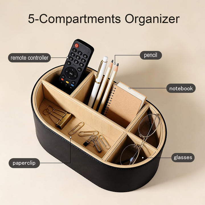 KINGFOM Schreibtisch Organizer aus Leder, Stiftehalter mit 5 Fächern, Ovaler Büro Organizer für Stif