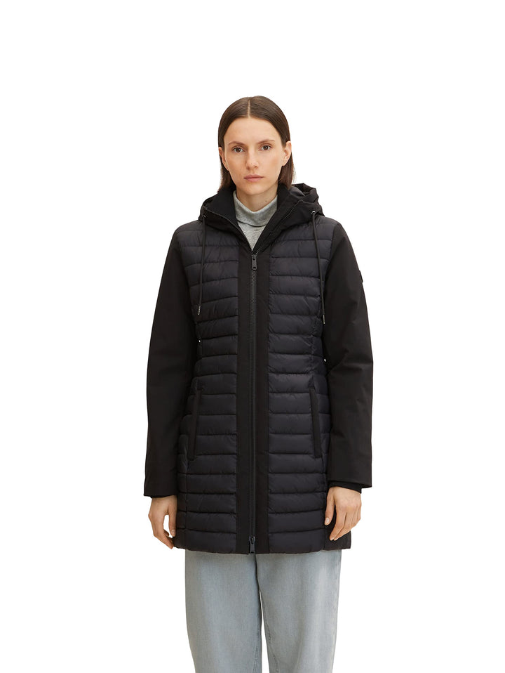 TOM TAILOR Damen Lange Softshell Steppjacke XS 14482 - Deep Black, XS 14482 - Deep Black