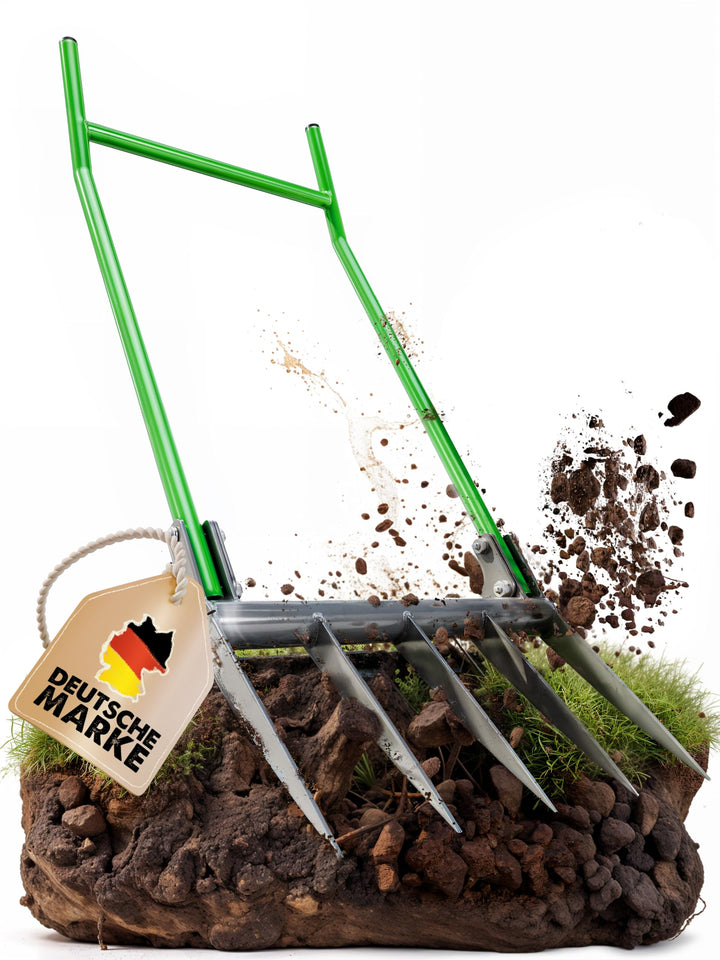 GARLINGO Grabegabel | 50cm Breite Broadfork | Mit Trittbügel für maximal Hebelwirkung | Gartengabel