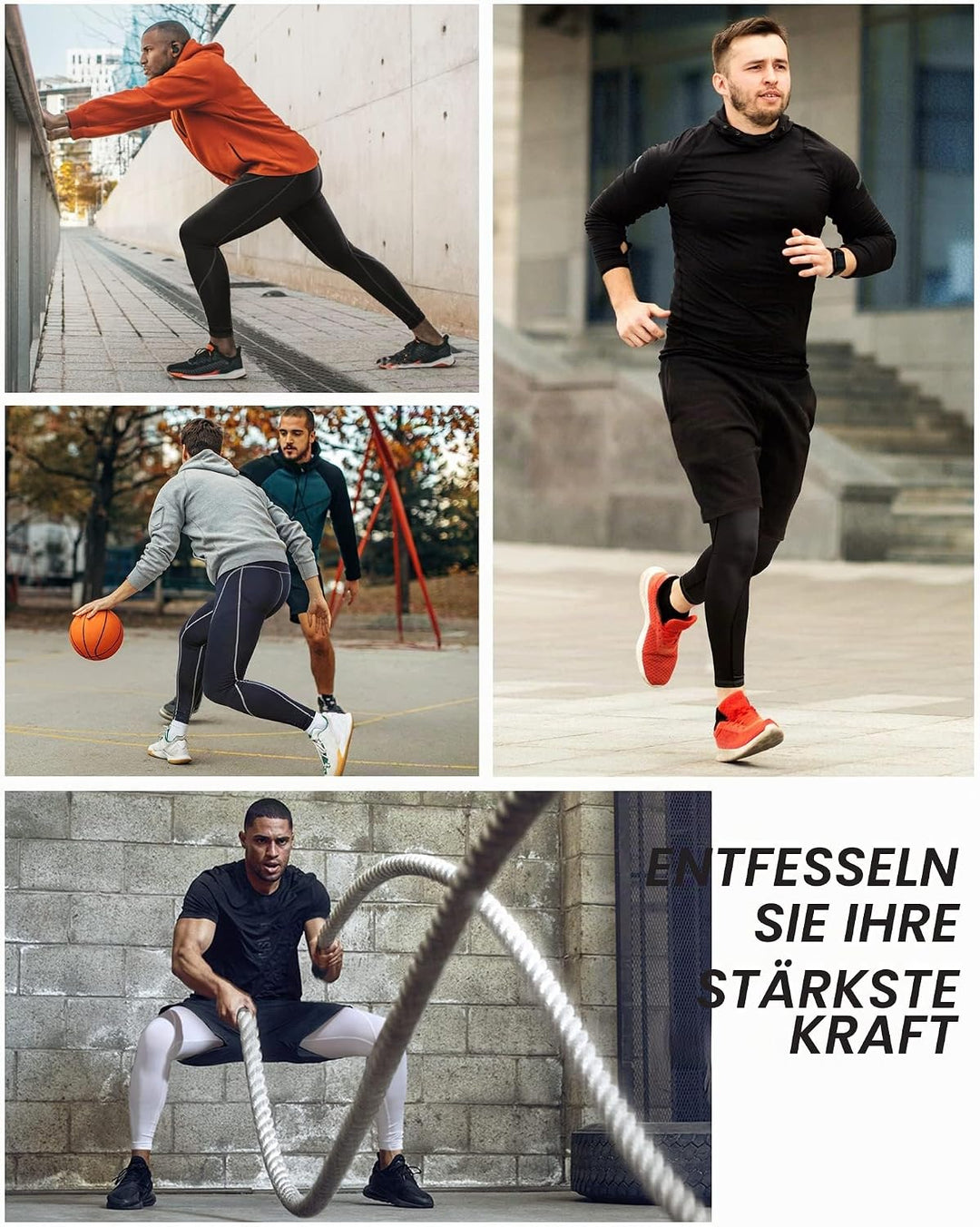 Roadbox Kompressionshose Herren Laufhose Lang für Sport, Training, Fitness, Radfahren, Yoga, Wandern