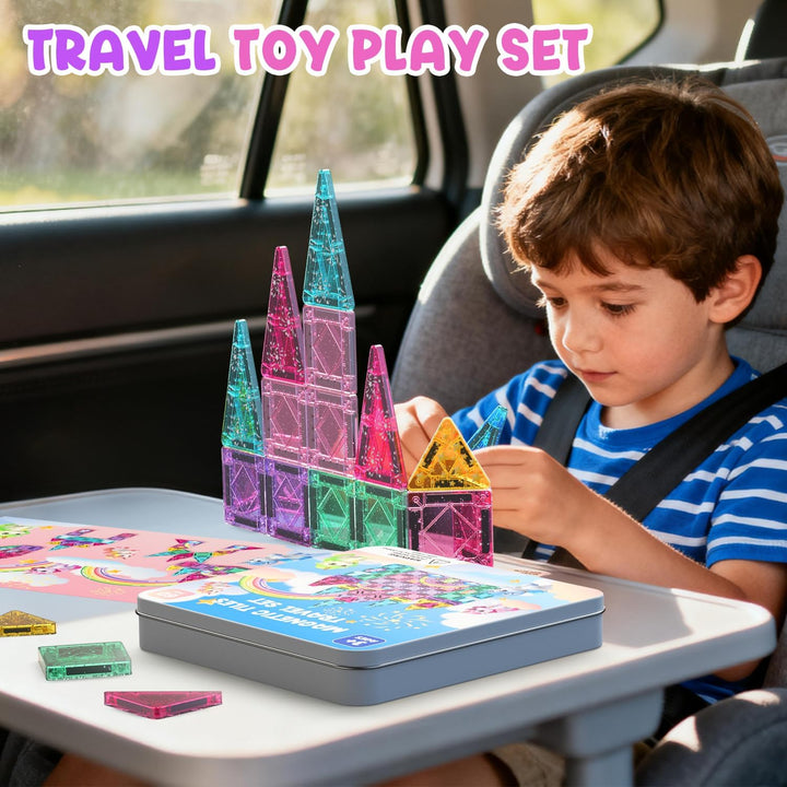 Magnetische Bausteine 60 Teile, Einhorn Magnetspielzeug, Montessori Reiseset Spielzeug Tragbare STEM