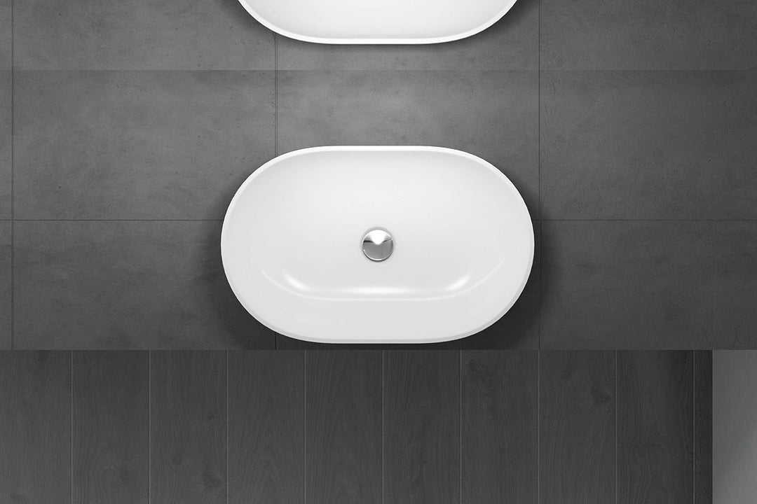 doporro Design Waschbecken Bad 54x34x10cm | Waschtisch aus hochwertigem Guss-Marmor in Weiss matt |