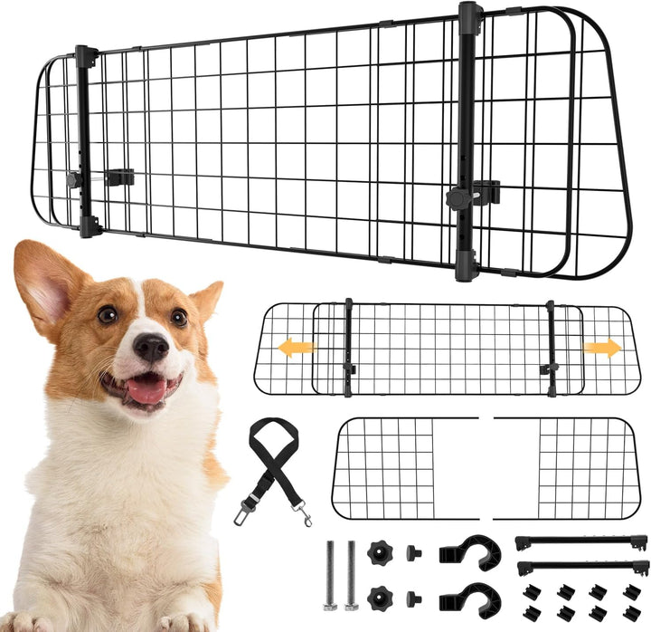 Hundegitter Auto, Autoschutzgitter Verstellbare Breite, Kopfstützen-Hundegitter mit Sicherheitsgurt