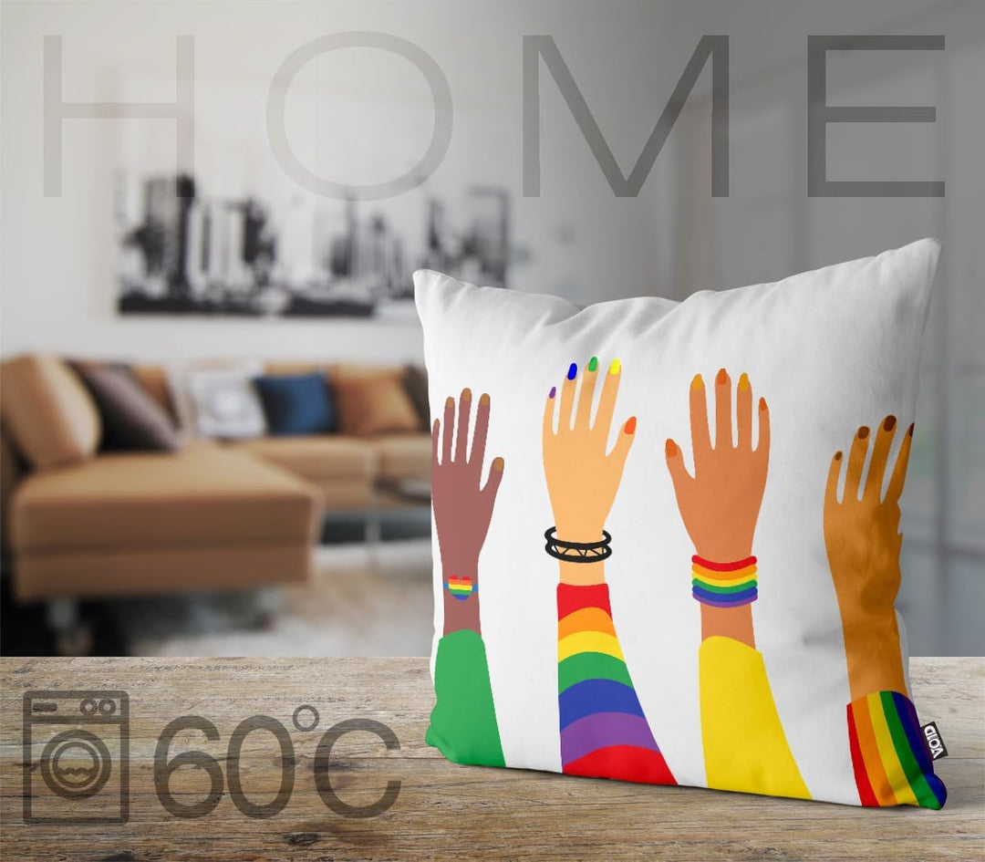 VOID Pride Hands Regenbogen Kissenbezug Kissenhülle Polyester wasserfest Outdoor Indoor, Kissen Grös