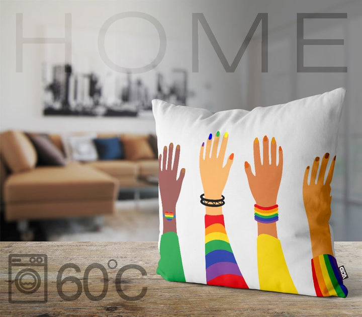 VOID Pride Hands Regenbogen Kissenbezug Kissenhülle Polyester wasserfest Outdoor Indoor, Kissen Grös