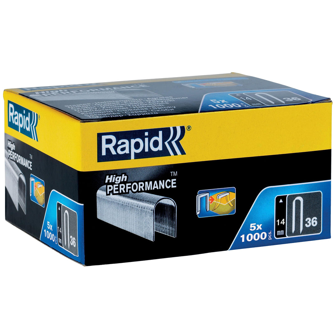 Rapid Tackerklammern Typ 36, 14mm Klammern, 5x1.000 Stk. Grosspackung, mit runden Rücken für kabel b