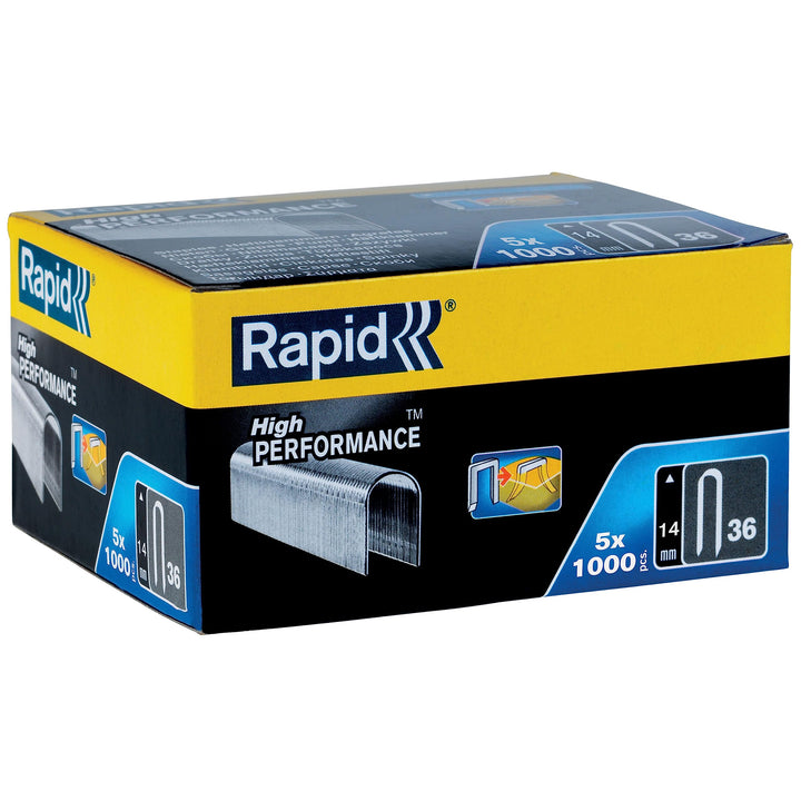 Rapid Tackerklammern Typ 36, 14mm Klammern, 5x1.000 Stk. Grosspackung, mit runden Rücken für kabel b