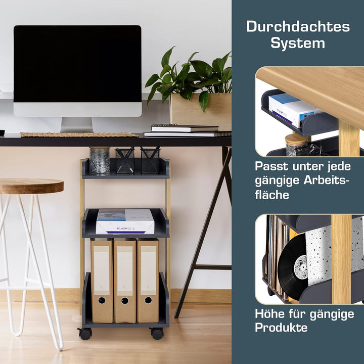 bomoe Aufbewahrungswagen mit Rollen 69 cm hoch – FSC® Holz Rollwagen Badezimmer Büro Küchenwagen Ant