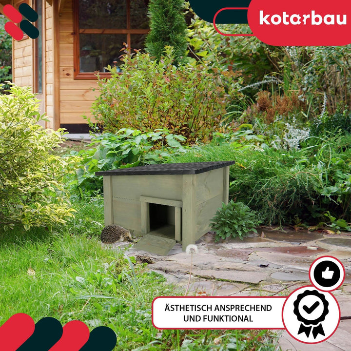 KOTARBAU® Igelhaus aus Holz für den Garten 38 x 38 cm Igelhäuschen Meerschweinchen Zubehör Meerschwe