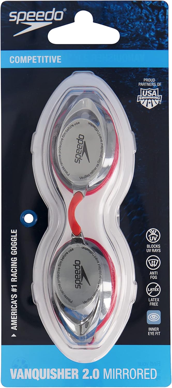 Speedo Vanquisher 2.0 Schwimmbrille, Panorama, blendfrei, beschlagfrei, mit UV-Schutz Speedo Rot, Sp